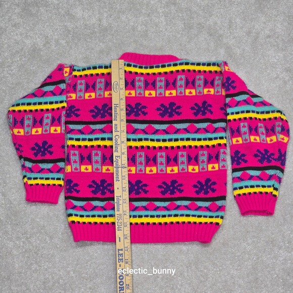 Vintage Red Camel Kids Pink Geometric Knit Sweater Made in USA Medium - Picture 6 of 8